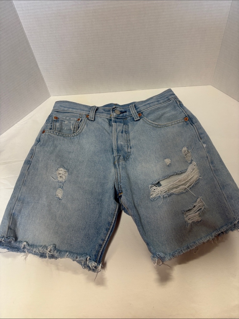 Men’s Levis Light Blue Distressed Denim Shorts